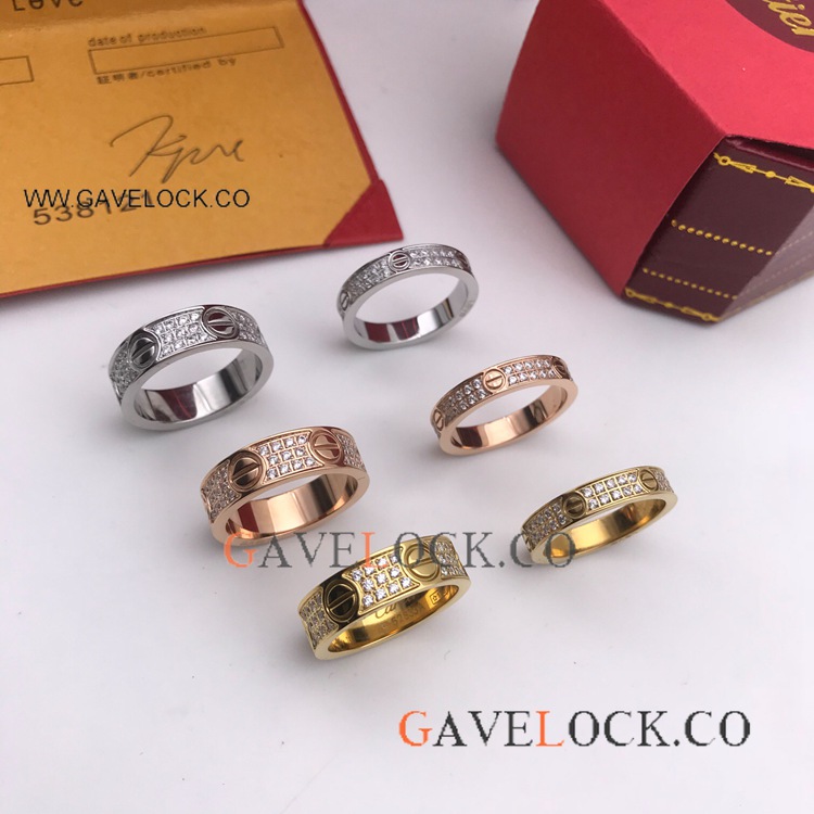 Iced Out Cartier Love Ring Replica - Narrow and Wide Model